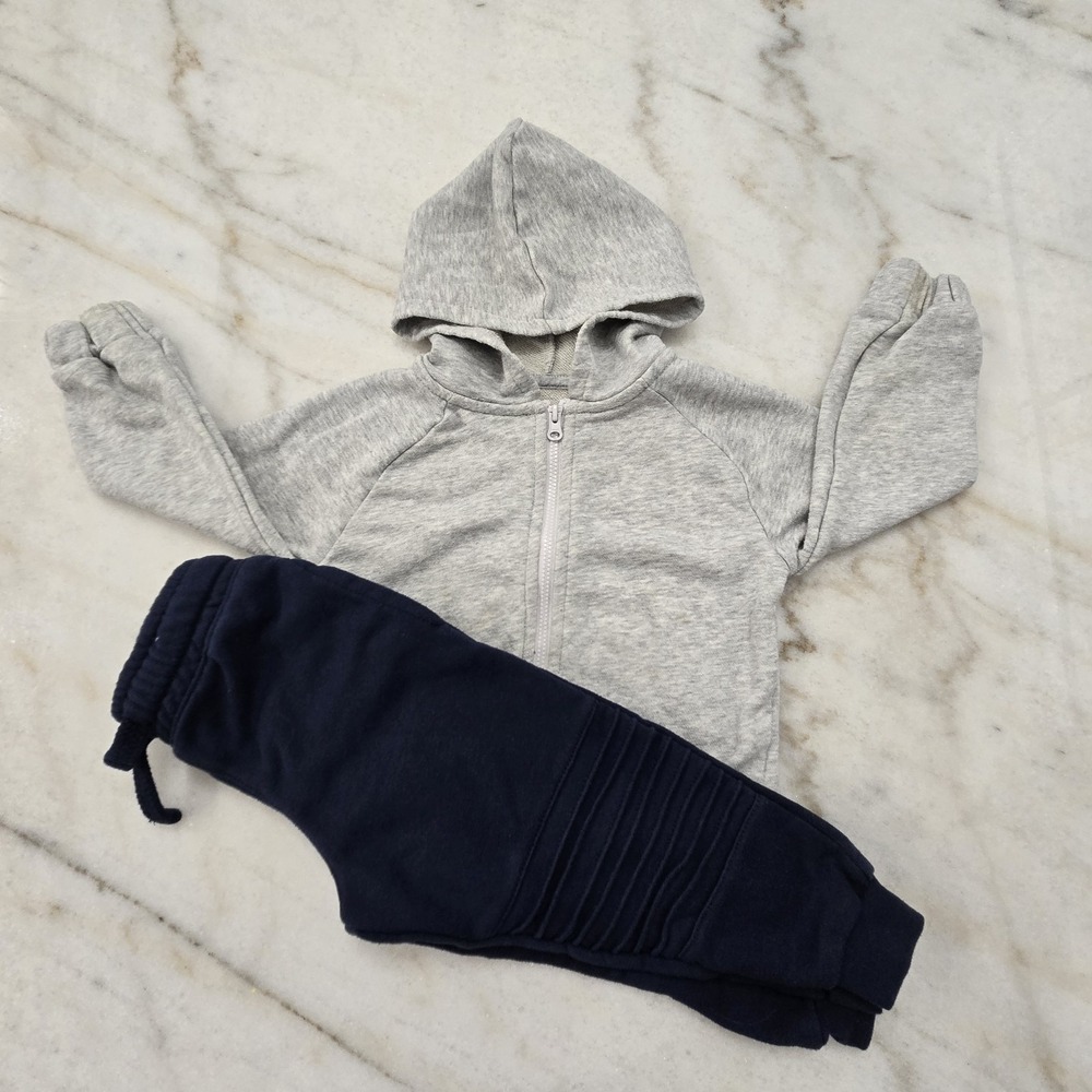 Garanimals‎ Jogger Set 2 Piece Boys 24M Zip Up Hooded Sweater Gray Navy Blue